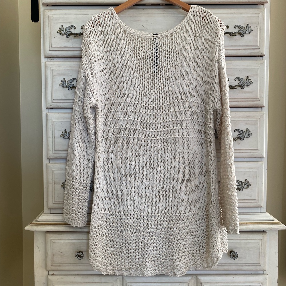 Vici Oversized Cream Open Weave Knit Sweater